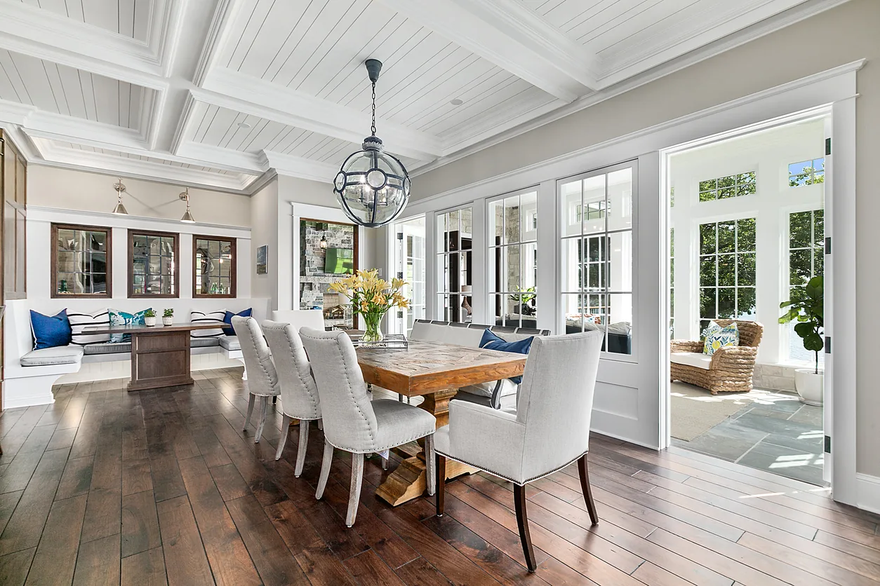 Elegant dining room with coffered ceiling