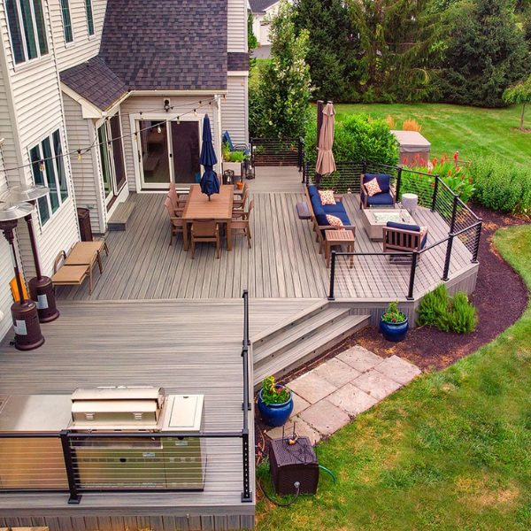 Deck construction using composite Trex decking boards and Premium wood deck boards.