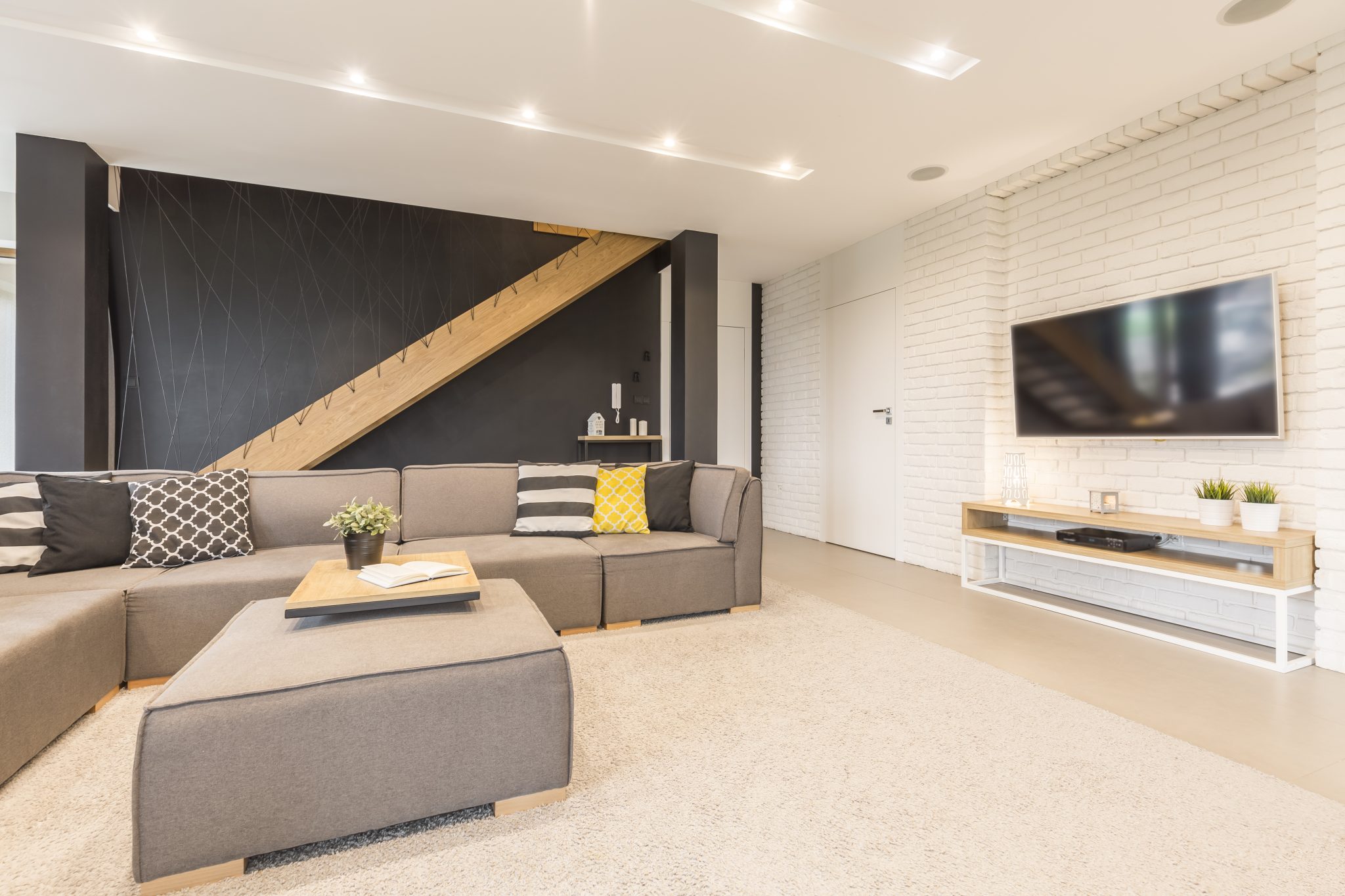 Basement living area with tv