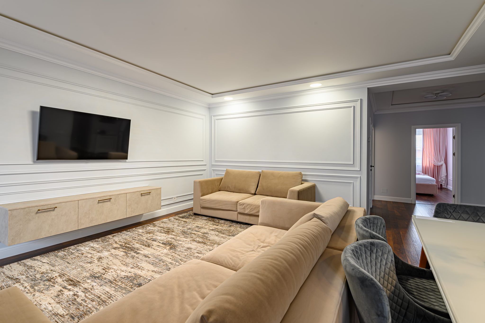 Basement living area with tv